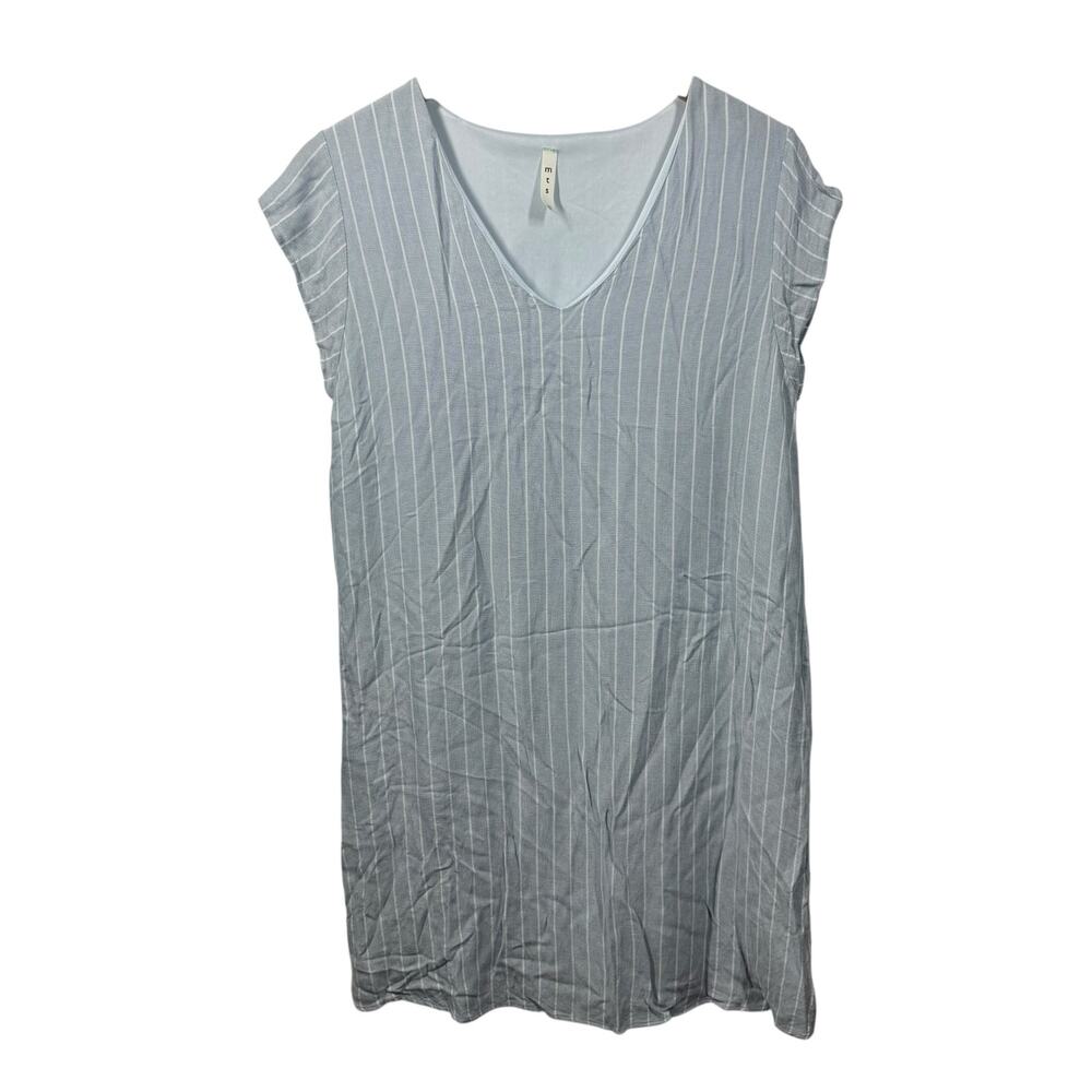 MTS Dress Women Blue‎ White Stripe Lined Shirt Dress Minimal Clean Girl Coastal